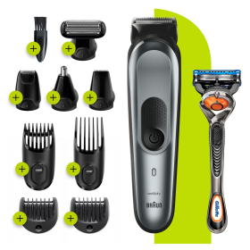 Тример за лице, коса и тяло Braun MGK7221, 10 функции + самобръсначка Gillette