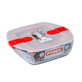Стъклена кутия с капак и клипс Pyrex - 14x12 см