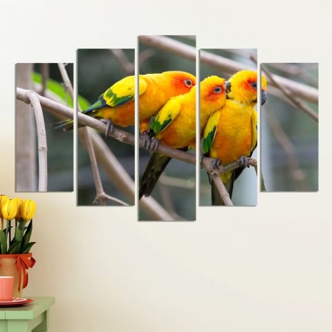 Декоративeн панел за стена с тройка екзотични жълти птици Vivid Home