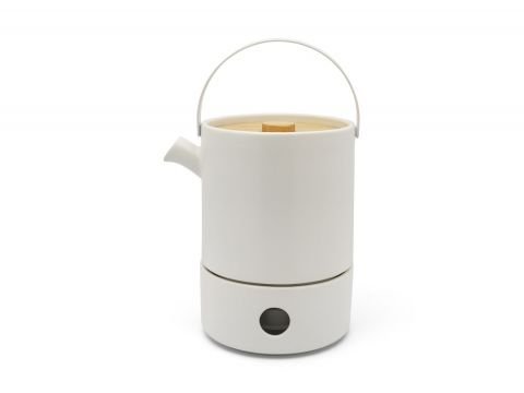 Керамичен сет за чай с филтър и приставка за подгряване 1,2 литра Umea Bredemeijer, бял