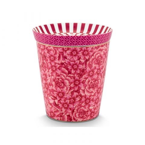 Чаша с чиния Pip Studio Royal Stripes Flower, 230 мл, тъмно розово