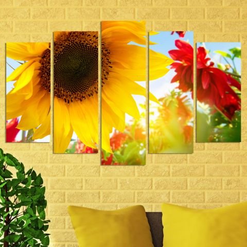 Декоративен панел за стена с флорален дизайн в жълто и червено Vivid Home