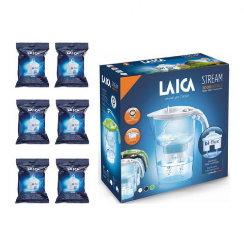 Комплект кана за филтриране на вода Laica Stream + 6 броя филтри Bi-Flux, бяла