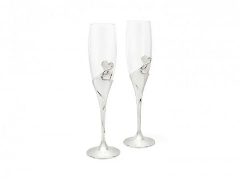 Подаръчен сет чаши за шампанско със сребърно покритие Zilverstad Heart - 2 броя