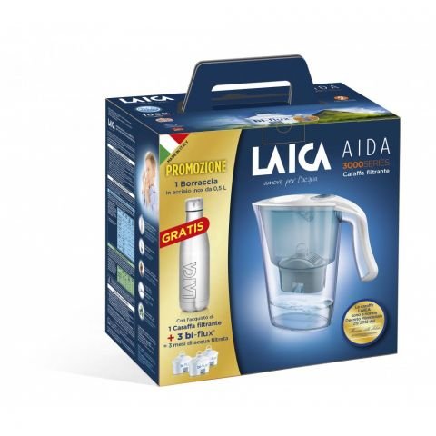 Комплект кана за филтриране на вода Laica Aida + 3 броя филтри Bi-Flux + Inox бутилка, синя