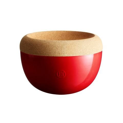 Керамична купа / фруктиера с корков капак Emile Henry Deep Storage Bowl 27 см - цвят червен
