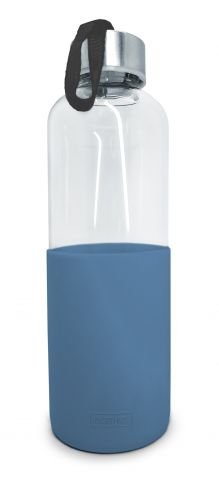 Стъклена бутилка за вода със силиконов протектор Vin Bouquet/Nerthus 600 мл, синя