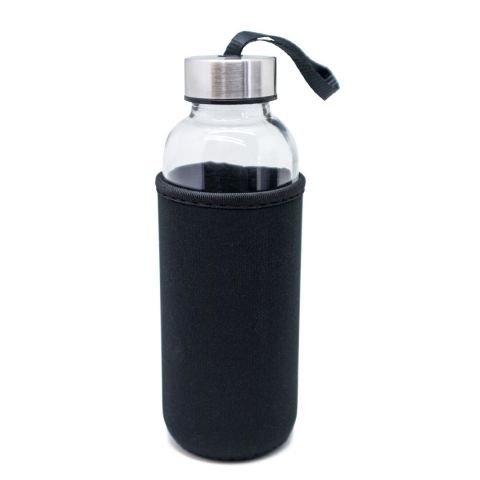 Стъклена бутилка с неопренов протектор Nerthus 400 мл - цвят черен