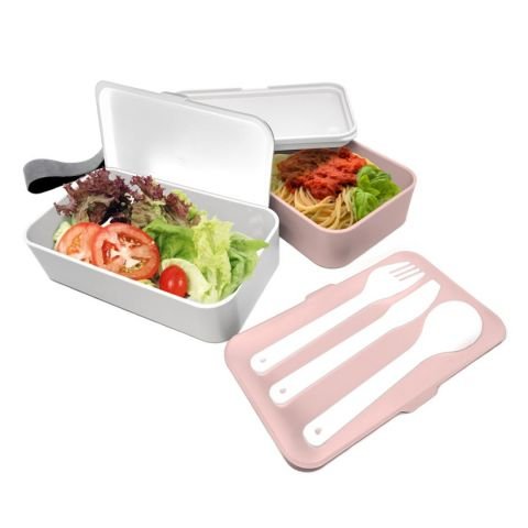 Комплект херметически кутии за храна с прибори Nerthus - цвят розов/бял