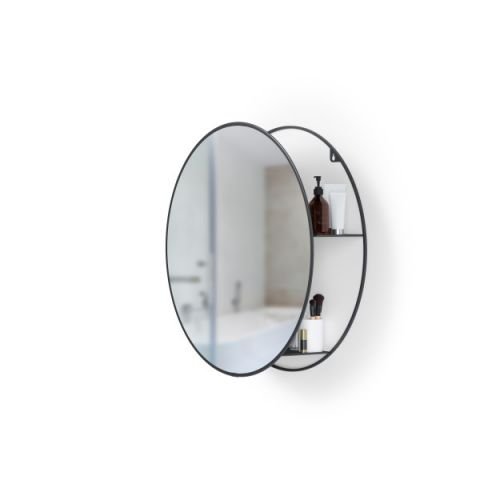 Огледало за стенен монтаж с рафтове за аксесоари Umbra Cirko - цвят черен