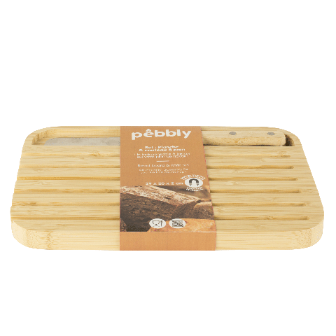 Комплект бамбукова дъска и нож за хляб Pebbly размер S