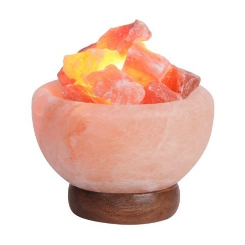 Лампа от хималайска сол с форма на огнище и дървена основа 3 кг