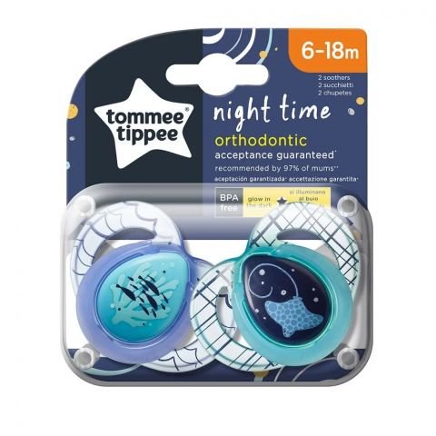 Ортодонтични залъгалки Tommee Tippee NightTime 6-18 м, 2 броя - Скат
