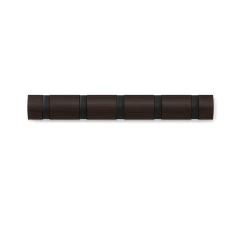 Закачалка за стена с 5 броя закачалки Umbra Flip - цвят черен/орех