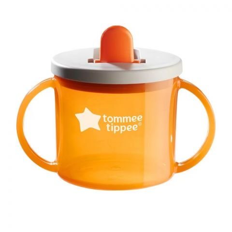 Чаша с дръжки и прибиращ се твърд накрайник Tommee Tippee First Cup, 190 мл, 4 м+ - оранжев