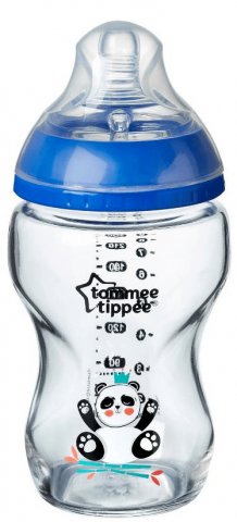 Стъклено шише за хранене Tommee Tippee Easi-Vent 0м+, 250 мл - синьо
