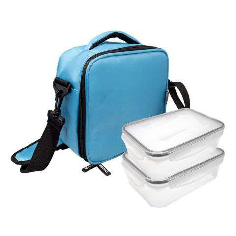 Термоизолираща чанта за храна с две кутии Nerthus - 500 и 1000 мл, синя