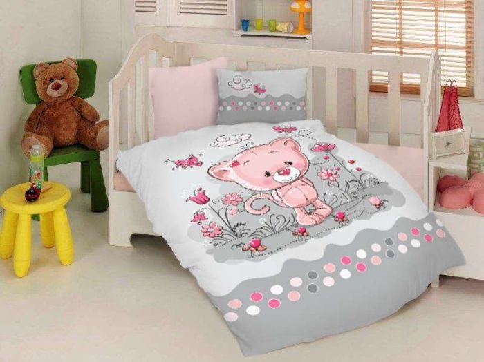 Бебешки спален комплект от 3 части PNG “Розови цветя”