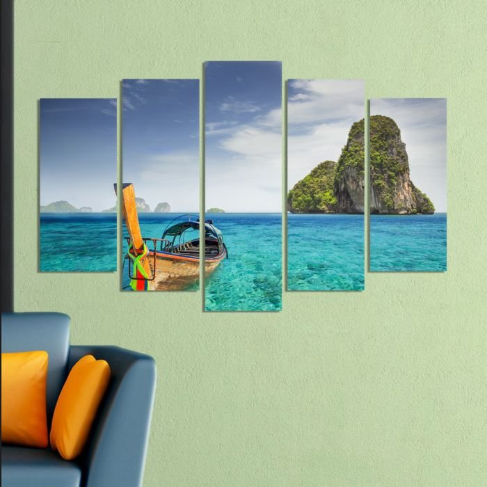 Декоративeн панел за стена с морски пейзаж и лодка Vivid Home