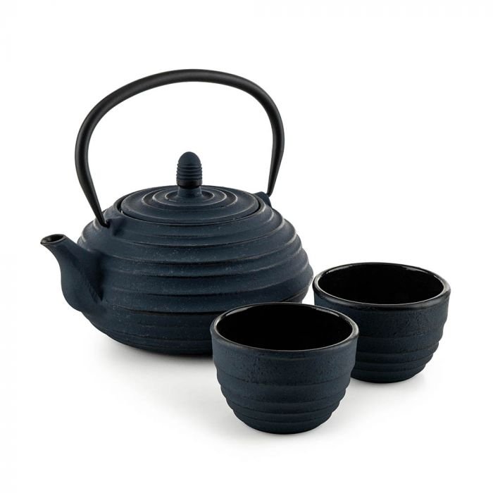Чугунен чайник с цедка и чашки Luigi Ferrero FR-8373DB - 3 части, тъмно син