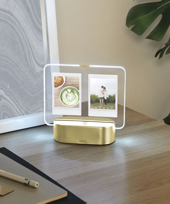 Рамка за 2 снимки с LED светлина Umbra Glo  Instant -  цвят месинг