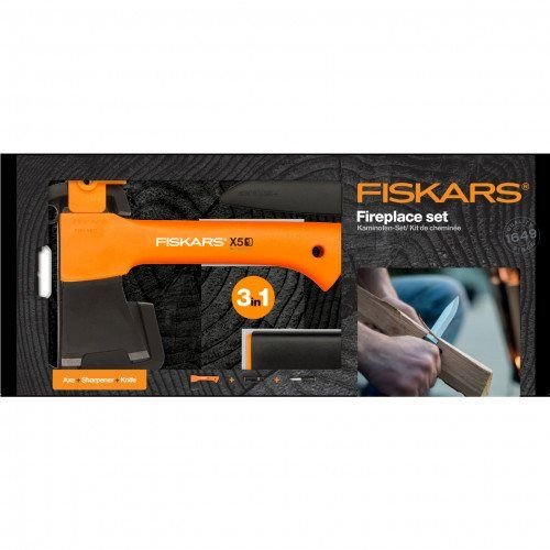 Къмпинг сет Fiskars - Брадва за къмпинг X5, универсален нож K40 и точило XSharp