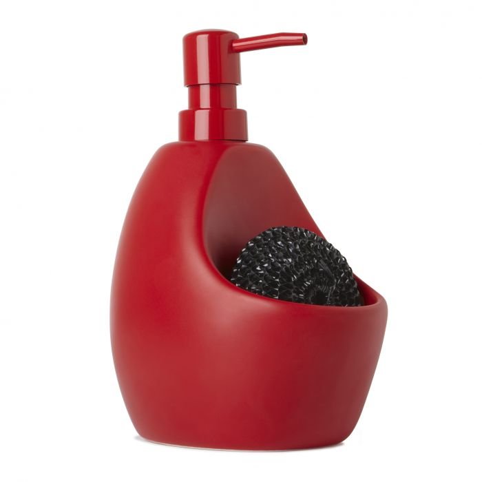 Диспенсър за миещ препарат с отделение за кухненска тел Umbra Joey - цвят червен