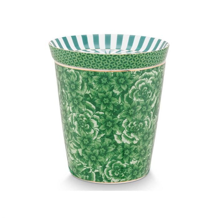 Чаша с чиния Pip Studio Royal Stripes Flower 230 мл, тъмно зелен