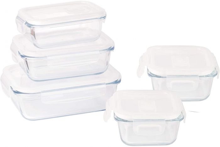 Сет от 5 броя стъклени кутии за храна с различни размери Pebbly 320, 400, 520, 650, 1000 мл