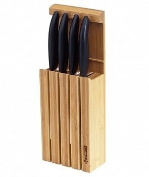 Комплект керамични ножове Kyocera с бамбуков блок, черни