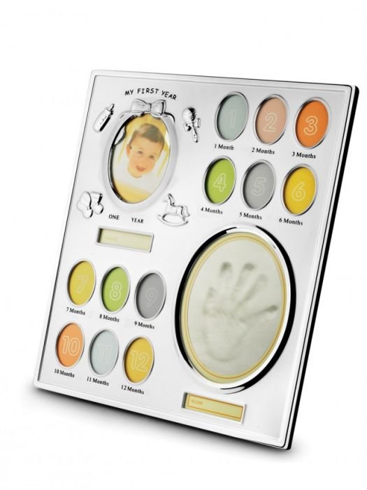 Посребрен колаж за бебешки снимки и отпечатък Zilverstad '1-ва годинка'