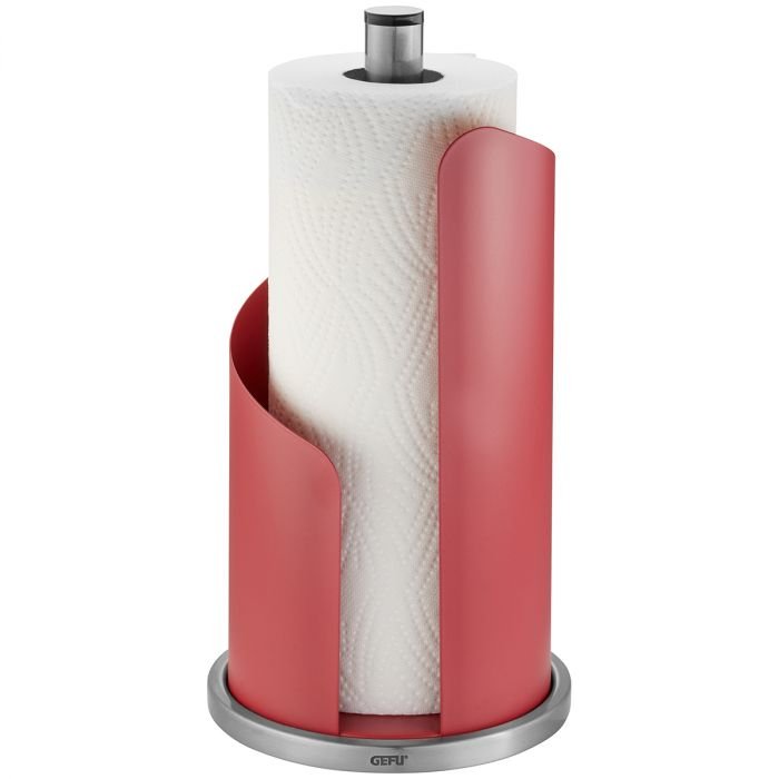 Стоманена стойка за кухненска ролка Gefu Curve - цвят малинено червен
