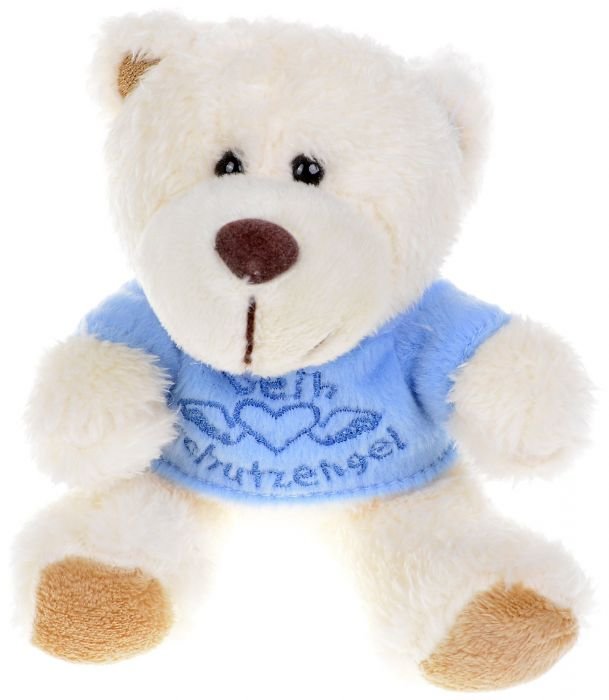 Плюшена играчка Morgenroth Plusch – Мече със синя тениска “ангел-пазител”, 12 cм