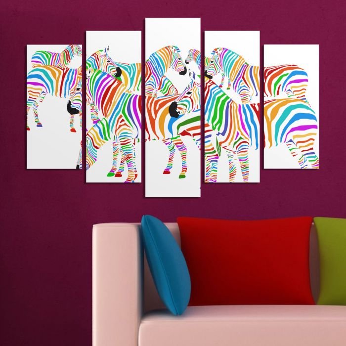 Декоративен панел за стена с пъстроцветни зебри Vivid Home