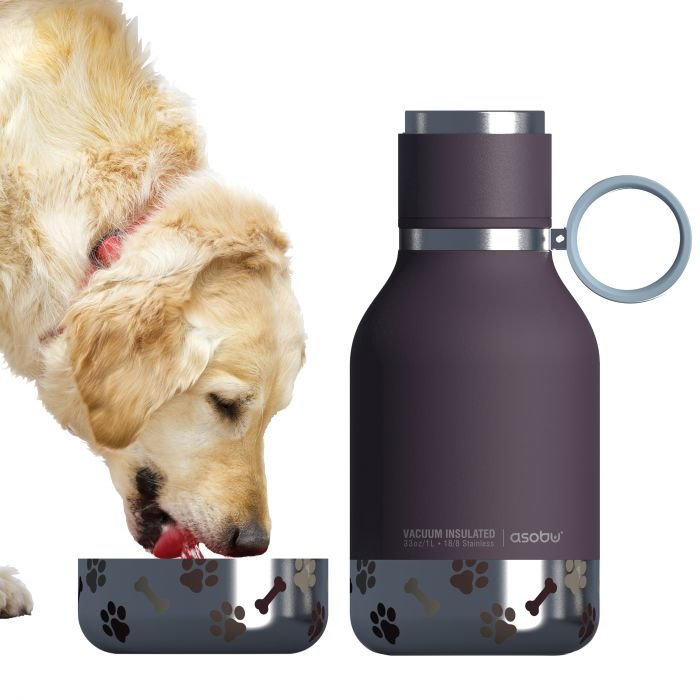 Термобутилка с купичка за куче Asobu Dog Bowl - 1000 мл, бургунди