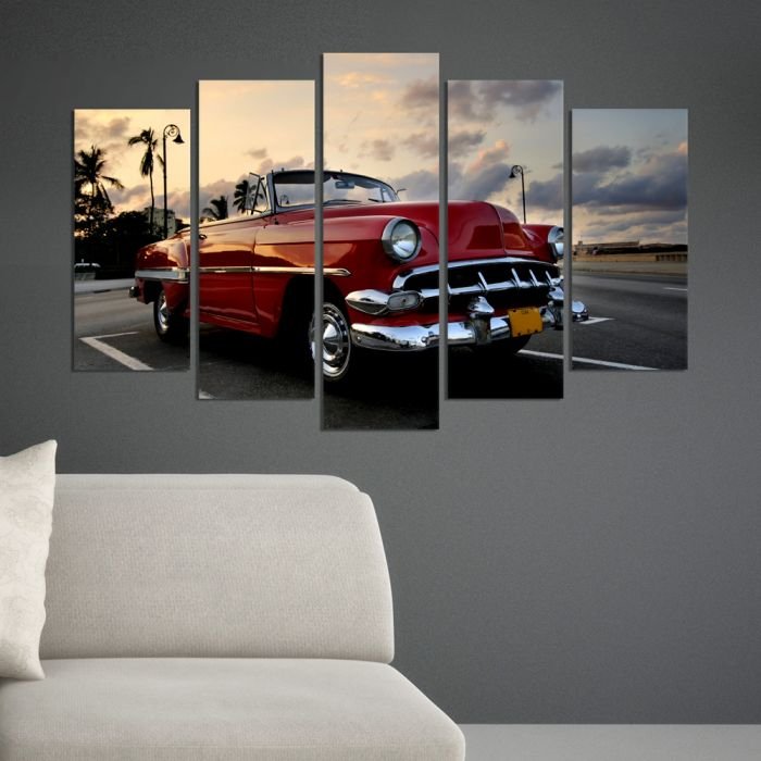 Декоративен панел за стена с червен ретро автомобил Vivid Home