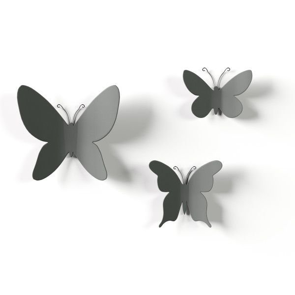 Комплект декорация за стена 9 бр. пеперуди Umbra Mariposa - сив цвят