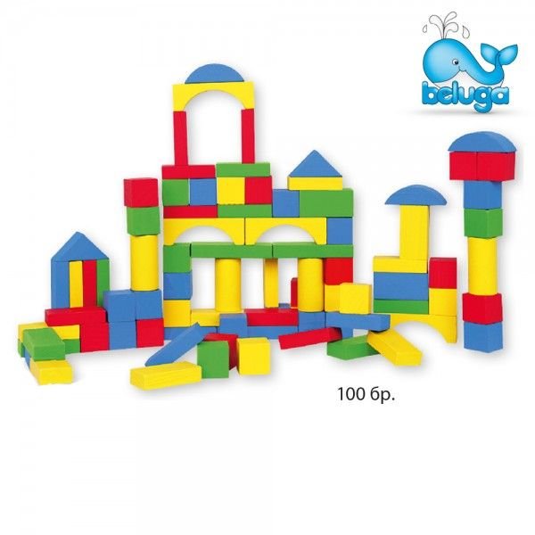 Комплект дървени кубчета със сортер Beluga, 100 елемента