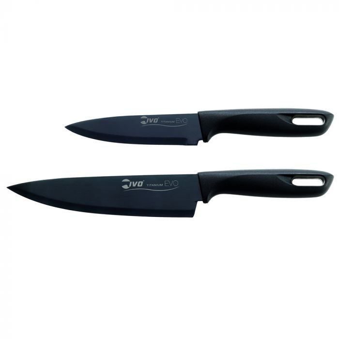 Комплект от 2 бр. кухненски ножове на майстора IVO Cutelarias Titanium Evo - черни дръжки