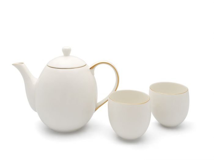 Порцеланов сет за чай с 2 броя чаши и стоманен филтър Bredemeijer Canterbury - бял, 1,2 л