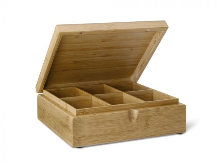 Бамбукова кутия за чай с 6 отделения и дървен капак Bredemeijer