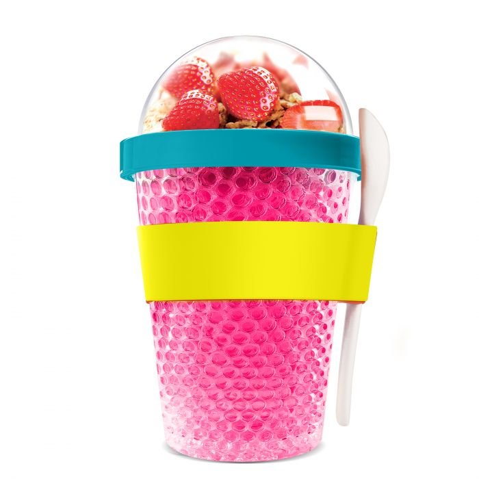 Двустенна охлаждаща чаша с прибор Asobu Chill Yo 2 Go - цвят розов