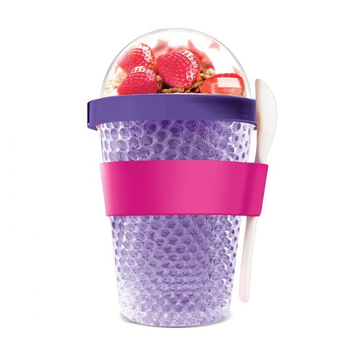 Двустенна охлаждаща чаша с прибор Asobu Chill Yo 2 Go - цвят лилав