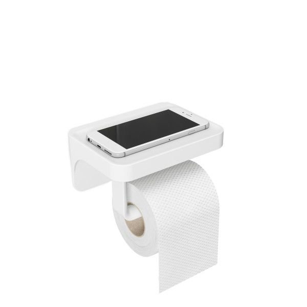 Стойка за тоалетна хартия с рафт за аксесоари Umbra Flex Sure-Lock - бял цвят