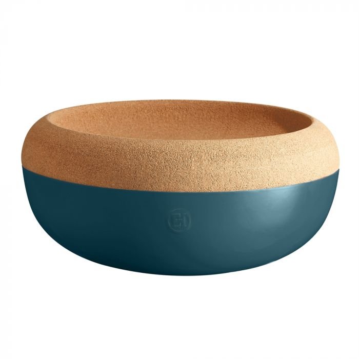 Керамична купа / фруктиера с корков капак Emile Henry Large Storage Bowl 36 см - цвят синьо-зелен