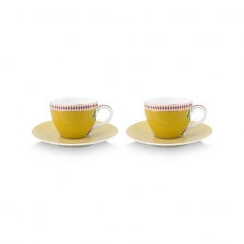 Комплект 2 броя чаши с чинийки Pip Studio La Majorelle, 120 мл, жълто