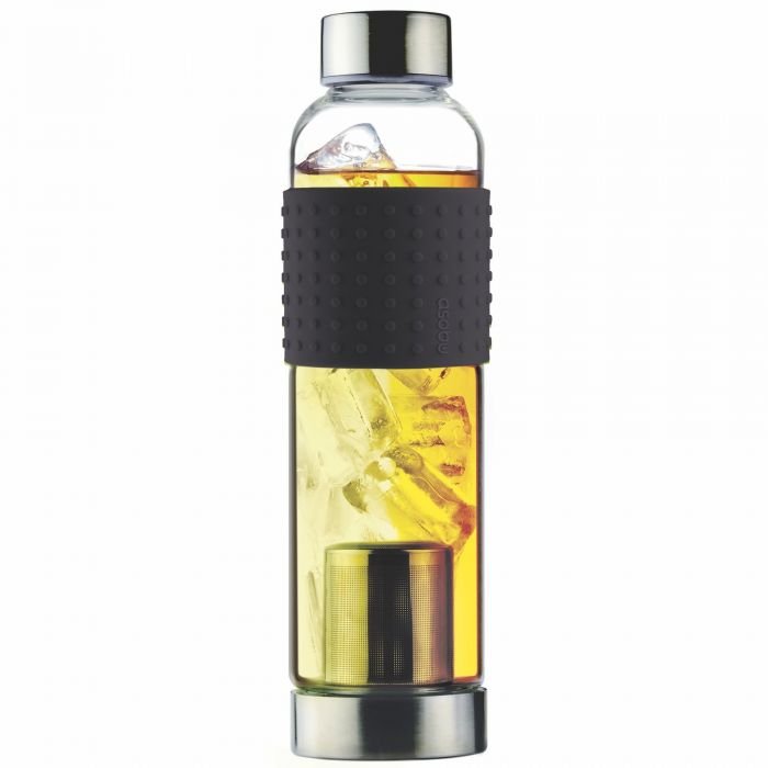 Стъклена термо бутилка с филтър за чай Asobu Ice T 2 Go 400 мл - цвят черен