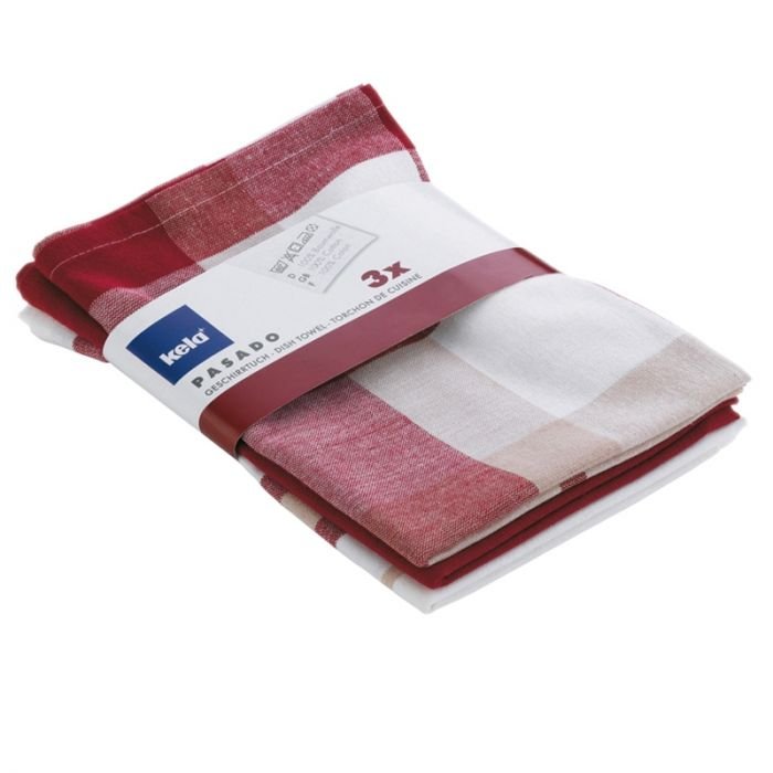 Комплект от 3 броя домакински кърпи за съдове Kela Pasado - 65 х 45 см, червени