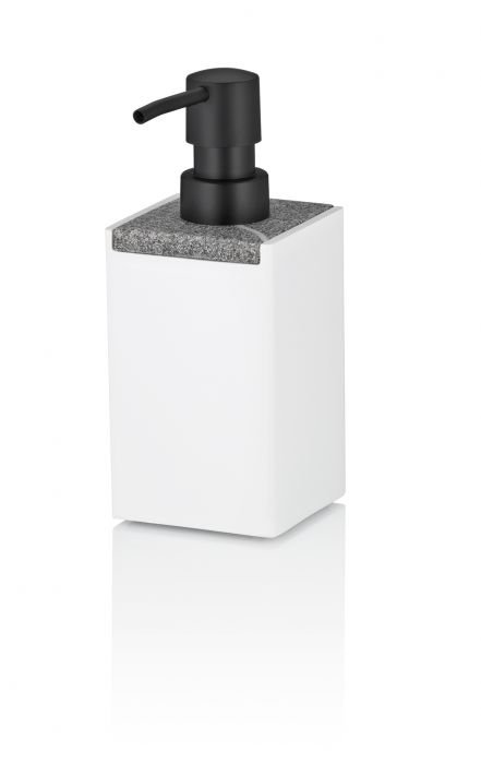 Диспенсър за течен сапун Kela Cube - бял с елемент във вид на камък, 300 мл