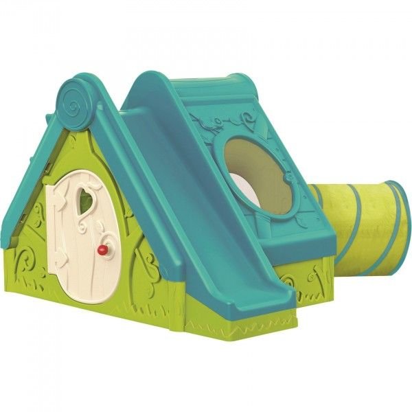 Пластмасова къща с пързалка и тунел Keter Funtivity - зелено/тюркоаз